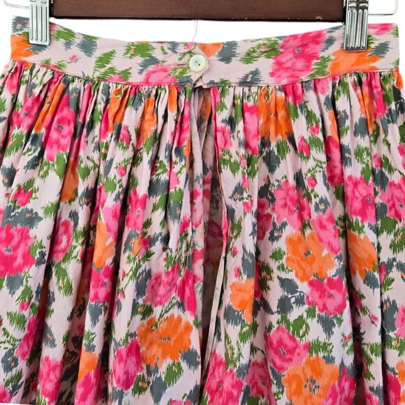 Vintage Floral Maxi Skirt Handmade Gathered Waist Pink & Orange Pattern - Picture 4 of 7